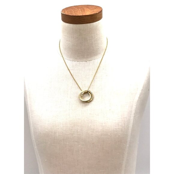 Vintage Style Gold-Tone Double Circle Pendant Necklace With Rhinestone Accent - Picture 3 of 4